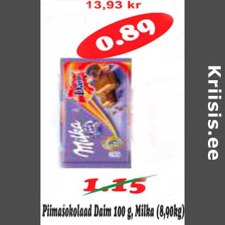 Allahindlus - Piimašokolaad Daim 100 g, Milka