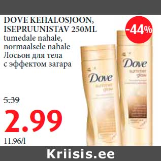 Allahindlus - DOVE KEHALOSJOON,ISEPRUUNISTAV 250ML tumedale nahale,normaalsele nahale