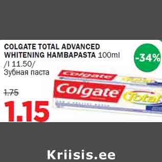 Allahindlus - COLGATE TOTAL ADVANCED WHITENING HAMBAPASTA 100ml