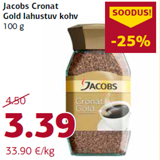 Allahindlus - Jacobs Cronat Gold lahustuv kohv 100 g