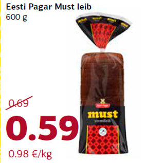 Allahindlus - Eesti Pagar Must leib 600 g