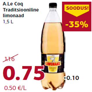 Allahindlus - A.Le Coq Traditsiooniline limonaad 1,5 L