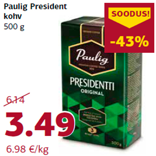 Allahindlus - Paulig President kohv 500 g