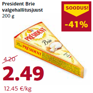 Allahindlus - President Brie valgehallitusjuust 200 g