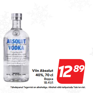 Allahindlus - Viin Absolut 40%, 70 cl