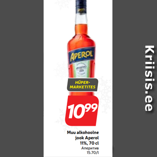 Allahindlus - Muu alkohoolne jook Aperol 11%, 70 cl