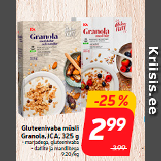 Allahindlus - Gluteenivaba müsli Granola, ICA, 325 g