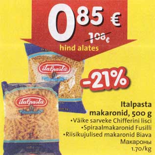 Allahindlus - Italpasta makaronid