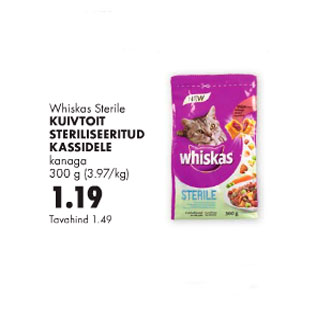 Allahindlus - Whiskas Srerile kuivtoit steriliseeritud kassidele kanaga