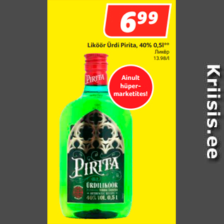 Allahindlus - Liköör Ürdi Pirita, 40% 0,5l**