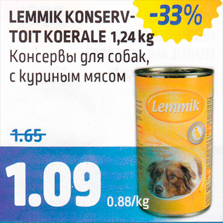 Allahindlus - LEMMIK KONSERVTOIT KOERALE 1,24 kg