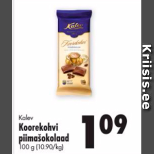 Allahindlus - Kalev Koorekohvi piimašokolaad 100 g