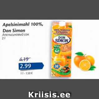 Allahindlus - Apelsinimahl 100% Don Simon 2 l