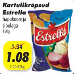 Allahindlus - Kartulikrõpsud Estrella haptkoore ja sibulaga, 150g