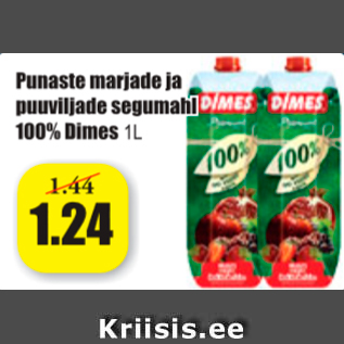 Allahindlus - Punaste marjade ja puuviljade segumahl 100% Dimes 1 l