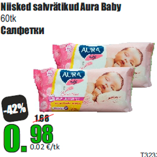 Allahindlus - Niisked salvrätikud Aura Baby 60tk