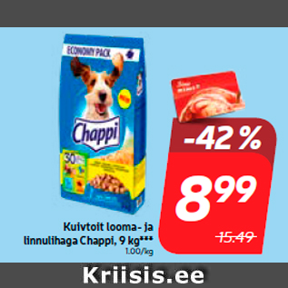 Allahindlus - Kuivtoit looma- ja linnulihaga Chappi, 9 kg***