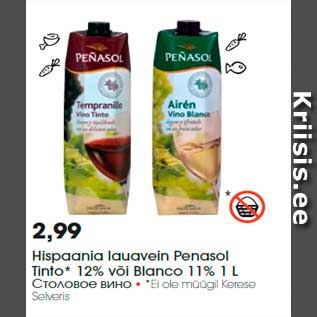 Allahindlus - Hispaania lauavein Penasol Tinto* 12% või Blanco 11% 1 L