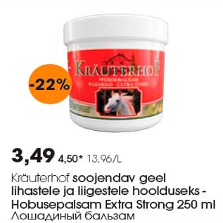 Allahindlus - Kräuterhof soojendav geel lihastele ja liigestele hoolduseks - Hobusepalsam Extra Strong 250 ml