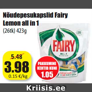 Allahindlus - Nõudepesukapslid Fairy Lemon all in 1