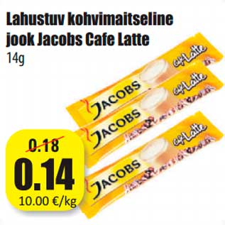 Allahindlus - Lahustuv kohvimaitseline jook Jacobs Cafe Latte 14g