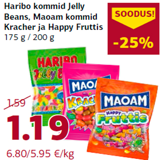 Allahindlus - Haribo kommid Jelly Beans, Maoam kommid Kracher ja Happy Fruttis