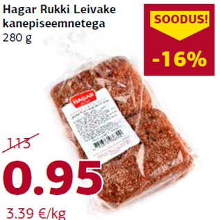 Allahindlus - Hagar Rukki Leivake kanepiseemnetega 280 g