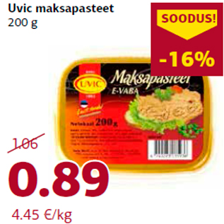 Allahindlus - Uvic maksapasteet 200 g