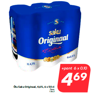 Allahindlus - Õlu Saku Originaal, 4,6%, 6 x 50 cl