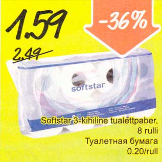 Allahindlus - Softstar 3-kihiline tualettpaber, 8 rulli