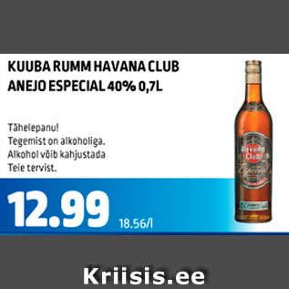 Allahindlus - KUUBA RUMM HAVAHA CLUB ANEJO ESPECIAL