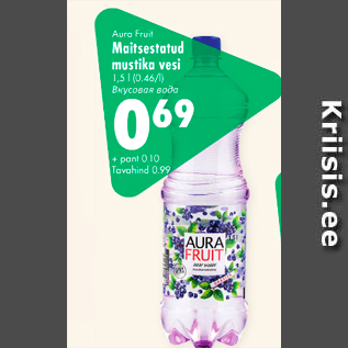 Allahindlus - Aura Fruit Maitsestatud mustika vesi 1,5 l