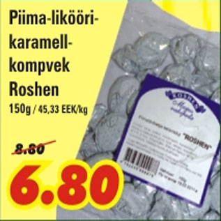 Allahindlus - Piima-likööri-karamellkompvek Roshen