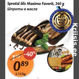 Allahindlus - Sprotid õlis Maxima Favorit,