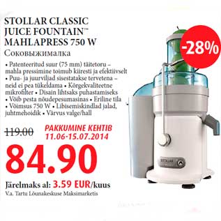 Allahindlus - STOLLAR CLASSIC JUICE FOUNTAIN™ MAHLAPRESS 750 W