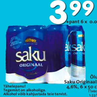 Allahindlus - Õlu Saku Originaal,