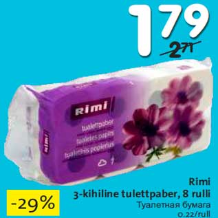 Allahindlus - Rimi 3-kihiline tulettpaber, 8 rulli