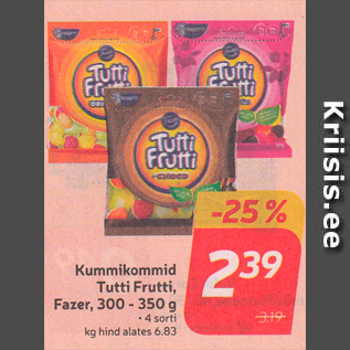 Allahindlus - Kummikommid Tutti Frutti, Fazer, 300 - 350 g