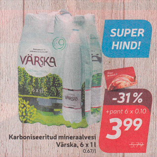 Allahindlus - Karboniseeritud mineraalvesi Värska, 6 x 1 l