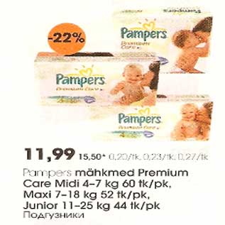 Allahindlus - Pampers mähkmed Premium Care Midi Maxi Junior