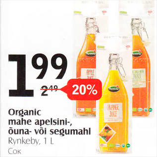 Allahindlus - Organic mahe apelsini-, õuna- või segumahl