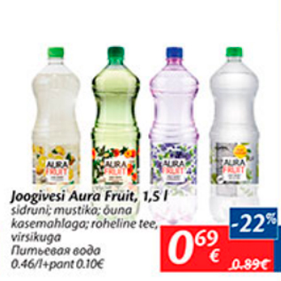 Allahindlus - Joogivesi Aura Fruit, 1,5 l