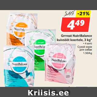 Allahindlus - Grrreat NutriBalance kuivsööt koertele, 3 kg*