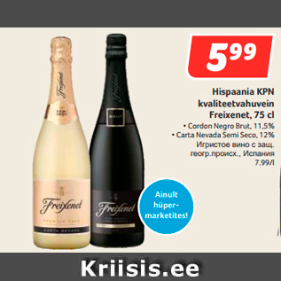 Allahindlus - Hispaania KPN kvaliteetvahuvein Freixenet, 75 cl