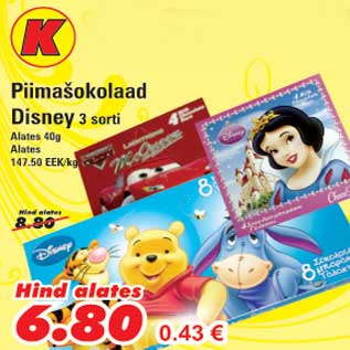 Allahindlus - Piimašokolaad Disney