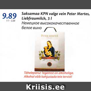 Allahindlus - Saksamaa KPN valge vein Peter Mertes, Liebfraumilch, 3 l