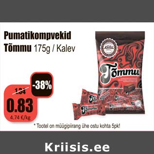 Allahindlus - Pumatikompvekid Tõmmu 175g / Kalev