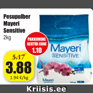 Allahindlus - Pesupulber Mayeri Sensitive 2 kg