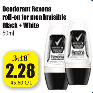 Allahindlus - Deodorant Rexona roll-on for men Invisible Black+White 50 ml