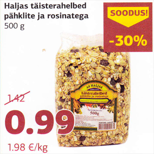 Allahindlus - Haljas täisterahelbed pähklite ja rosinatega 500 g